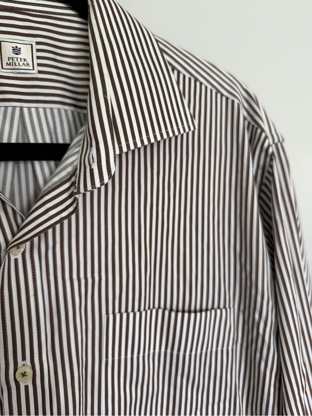 Peter Millar Brown and White Striped Men’s Dress Shirt